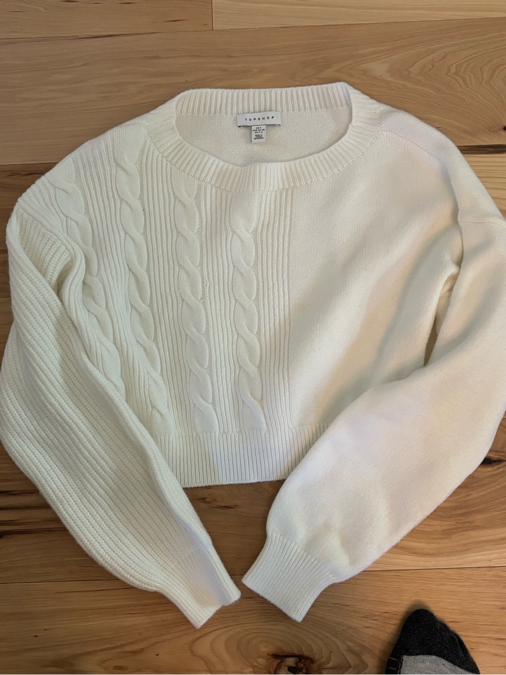 Topshop Ivory Cable Knit Cropped Crew Sweater